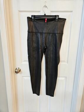 Spanx Faux Leather Leggings Womens 2X Black High Rise Pull On Slim Stretch Pants